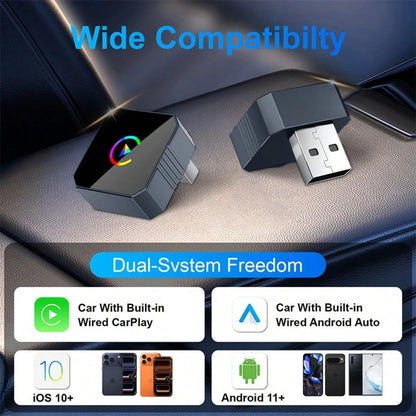 2026 New 2-In-1 Wireless CarPlay & Android Auto Adapter, Fast Connection, Stable Low-Latency, Wired To Wireless, Plug And Play, Car Audio Upgrade Accessory, Compatible With IOS & Android Devices