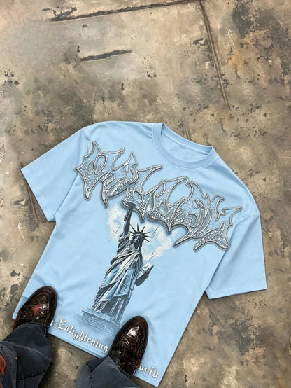 2026 New Arrival Men's Dark Metal Art T-Shirt, Featuring A Lightning Bolt Sculpture Design, Suitable For Rock Music Lovers And Heavy Metal