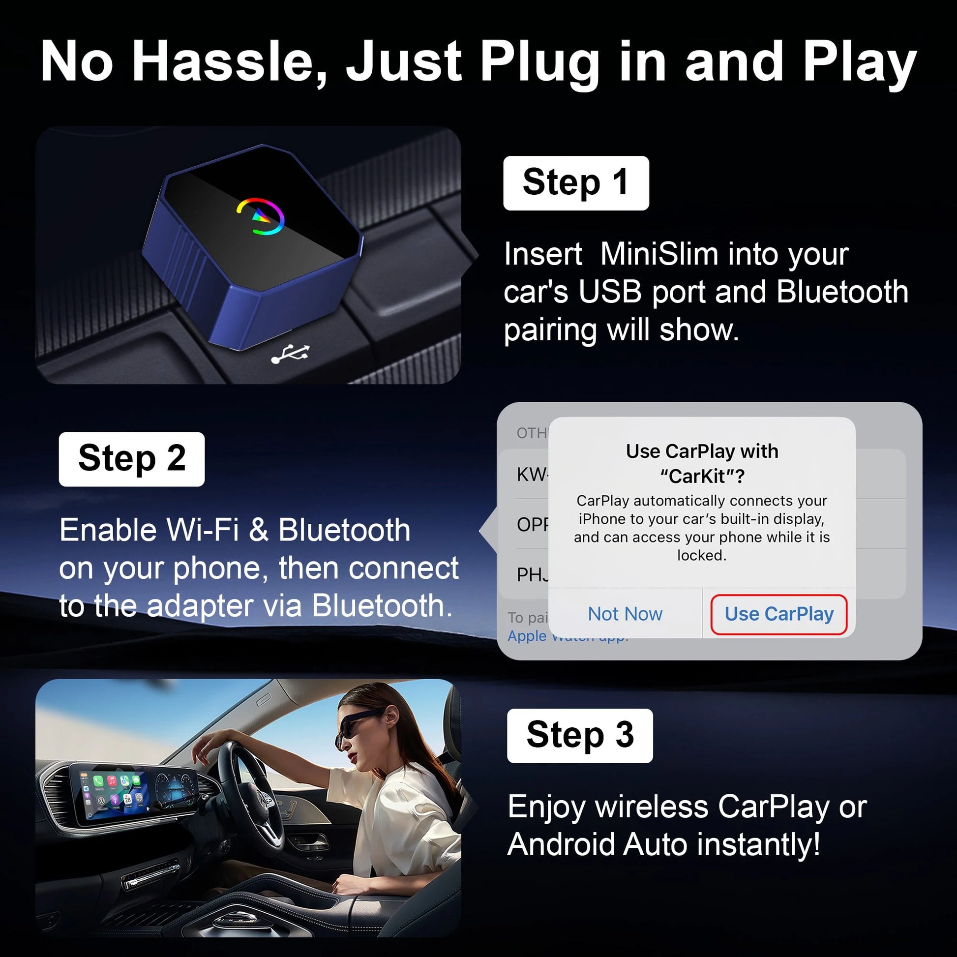 2026 Newest 2-In-1 Wireless CarPlay And Android Auto Car Adapter, Compatible With IOS And Android Devices, Plug And Play, Fast Connection, No Lag, Wireless Adapter