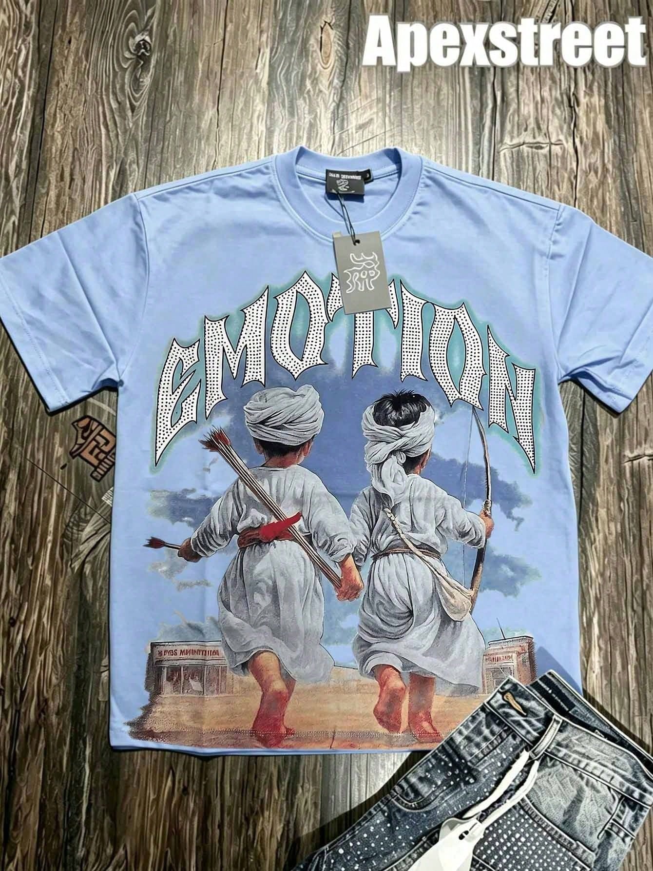 2026 Summer New Men'sMixed Emotion Graphic Tee, Oversized Vintage Minimalist Hip-Hop Streetwear, Cotton Casual Outdoor Summer Vacation Daily Top