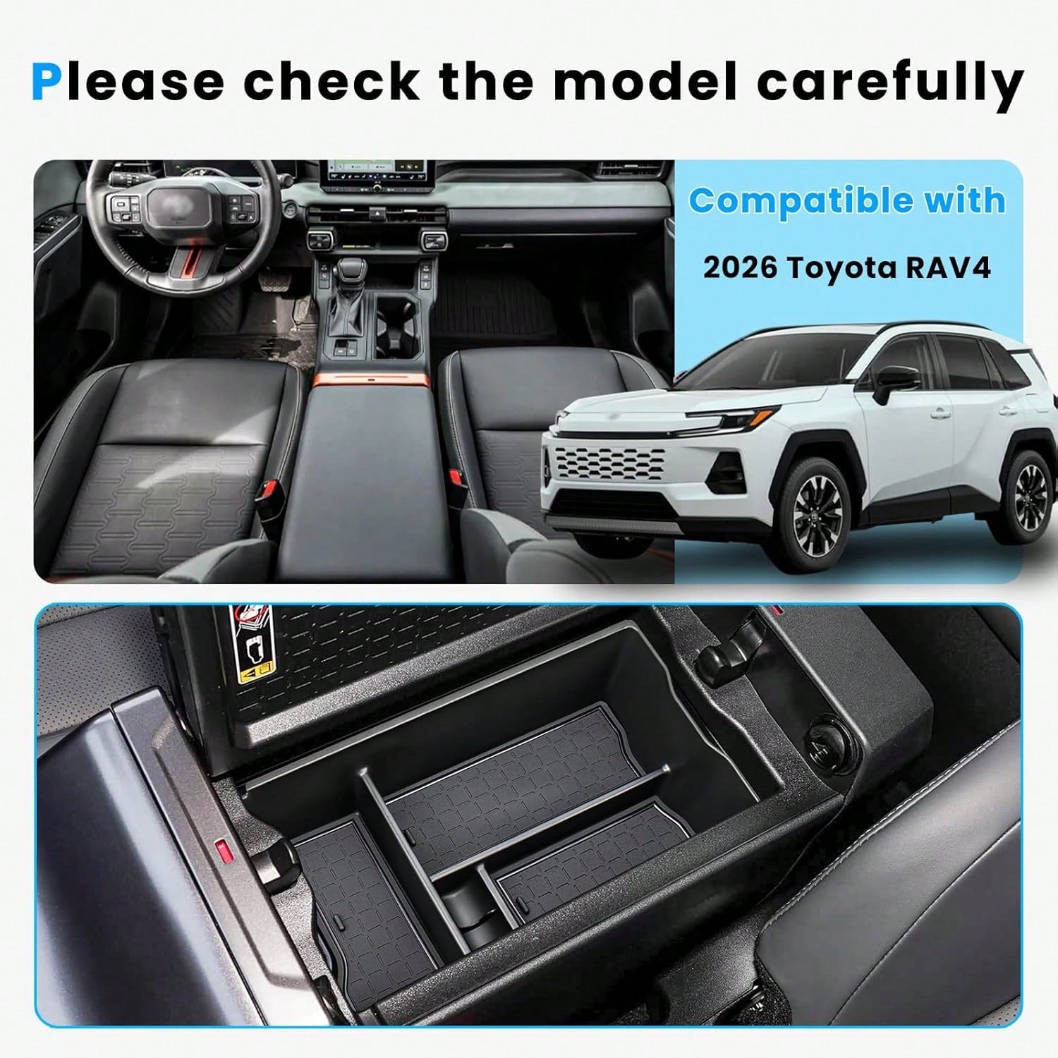2026 T/O/Y/O/T/A RAV4 Center Console Organizer Tray, ABS Armrest Storage Box Insert Car Interior Accessories