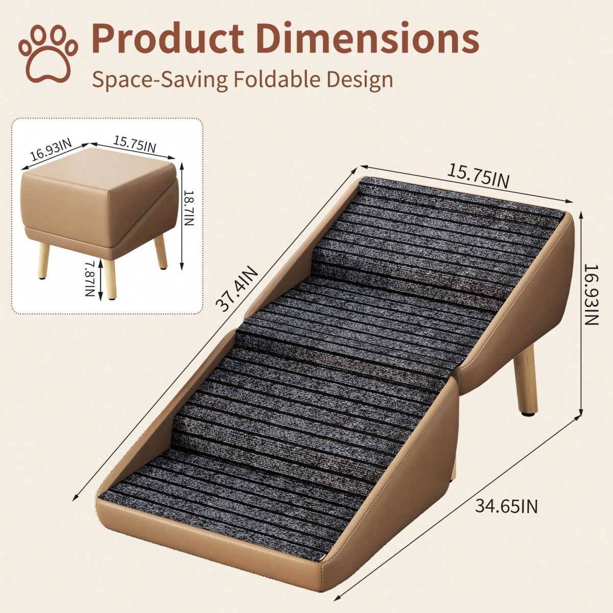 2026 Upgraded Dog Ramp For Couch, Small Dog Ramp For Sofa, 6 Adjustable Height From 14'' To 25", Portable Stable Pet Steps With Non-Slip Pad, Pet Ramps Use For Sofa Couch Stairs