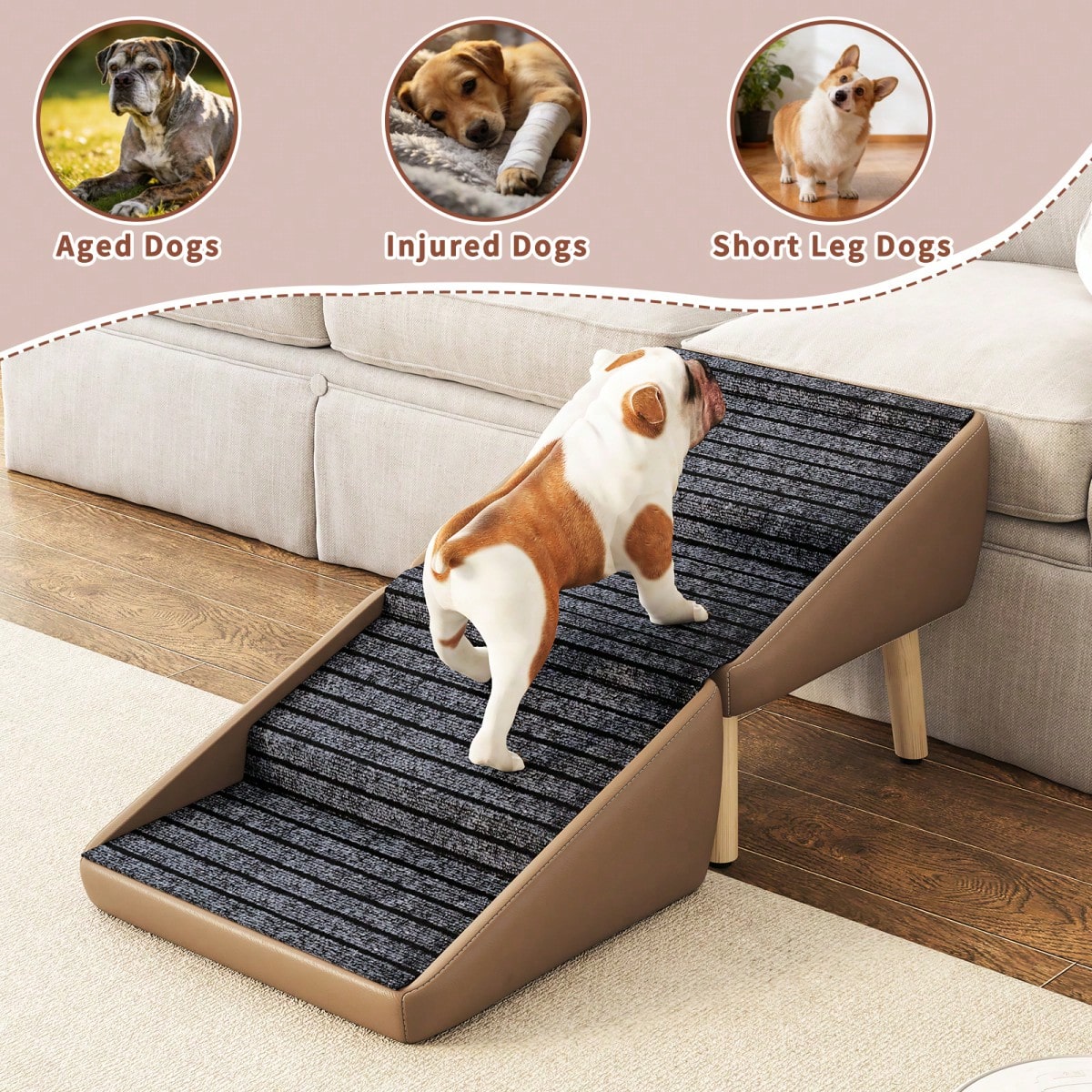 2026 Upgraded Dog Ramp For Couch, Small Dog Ramp For Sofa, 6 Adjustable Height From 14'' To 25", Portable Stable Pet Steps With Non-Slip Pad, Pet Ramps Use For Sofa Couch Stairs