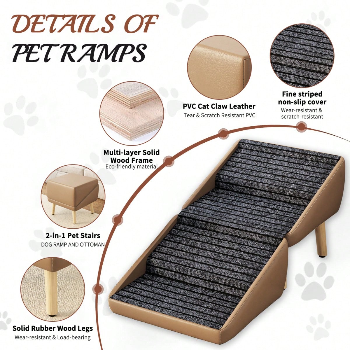 2026 Upgraded Dog Ramp For Couch, Small Dog Ramp For Sofa, 6 Adjustable Height From 14'' To 25", Portable Stable Pet Steps With Non-Slip Pad, Pet Ramps Use For Sofa Couch Stairs