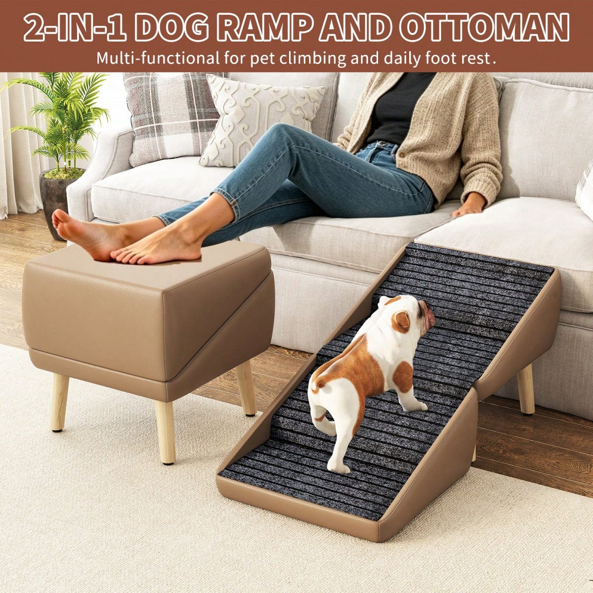 2026 Upgraded Dog Ramp For Couch, Small Dog Ramp For Sofa, 6 Adjustable Height From 14'' To 25", Portable Stable Pet Steps With Non-Slip Pad, Pet Ramps Use For Sofa Couch Stairs
