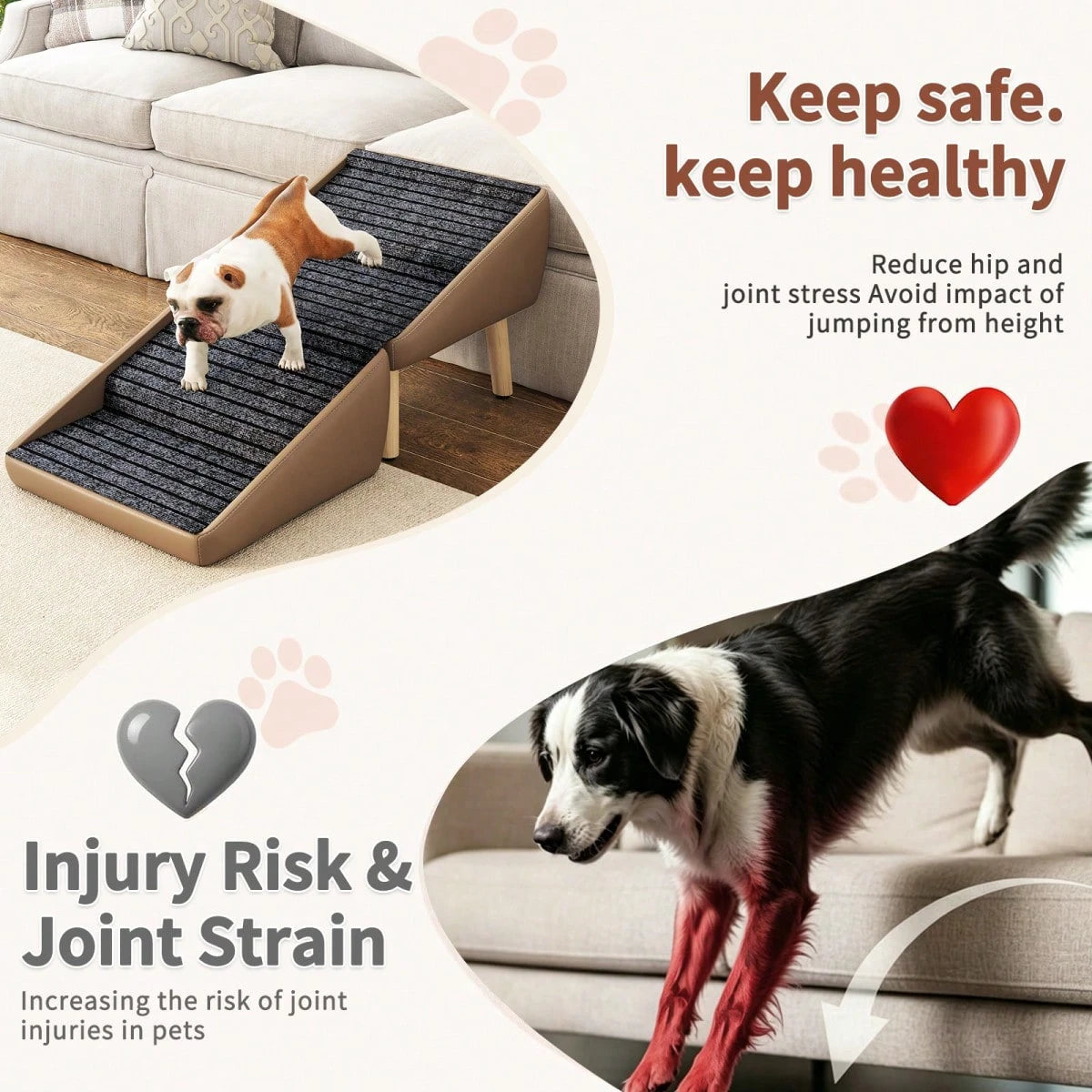 2026 Upgraded Dog Ramp For Couch, Small Dog Ramp For Sofa, 6 Adjustable Height From 14'' To 25", Portable Stable Pet Steps With Non-Slip Pad, Pet Ramps Use For Sofa Couch Stairs