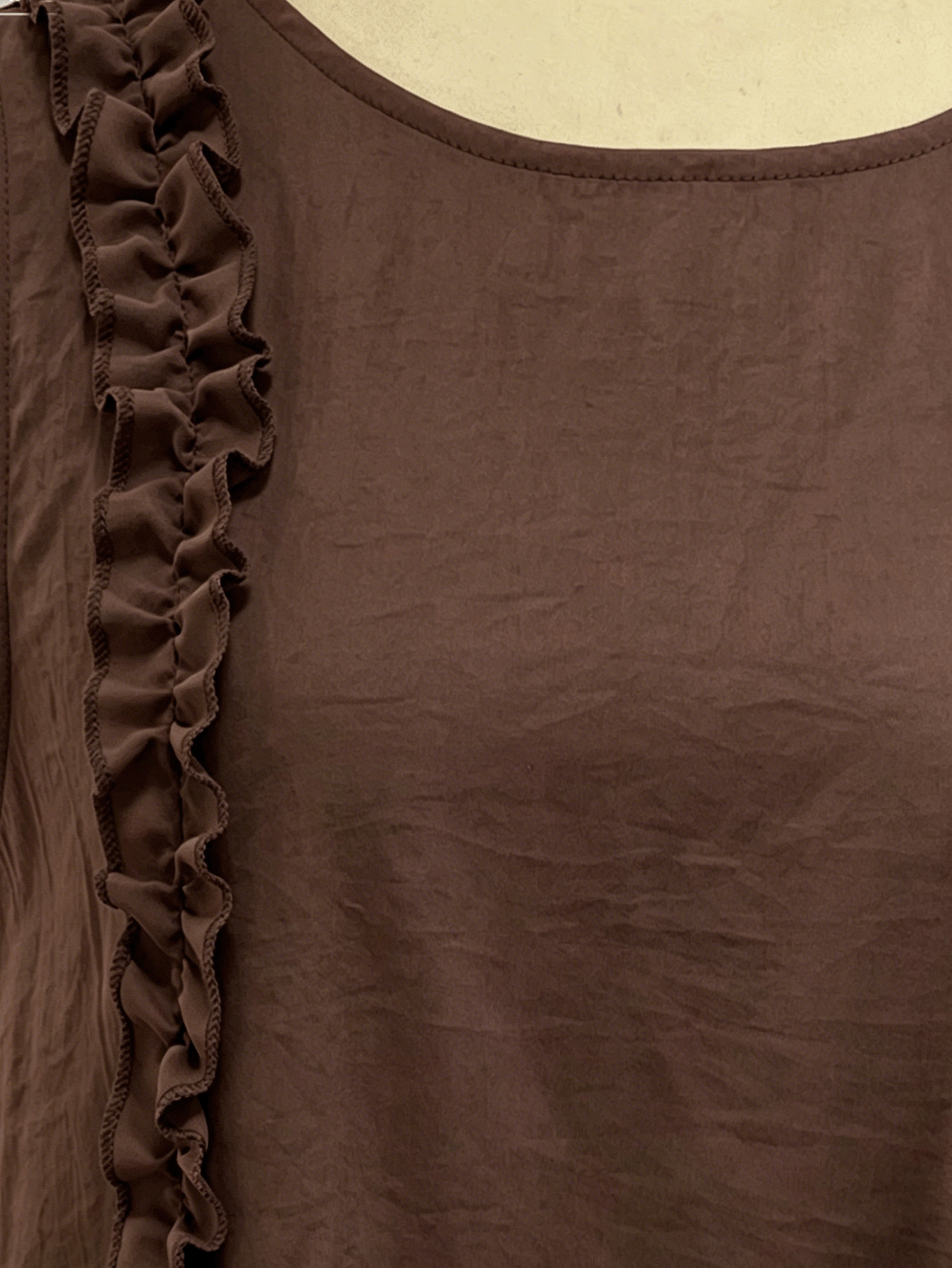 2026 Women's Casual Sleeveless Ruffle Mini Dress, Round Neck Loose A-Line Fit With Side Pockets, Summer Everyday Wear Elegant Brown