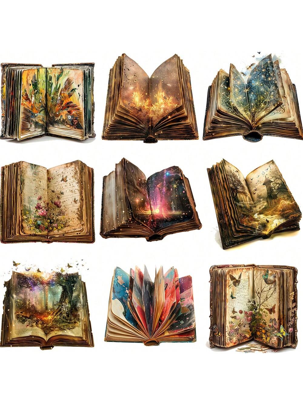 20PCS Retro Magic Books Stickers Pack Varied For DIY Crafts Projects Scrapbooking Luggage Laptop Notebook Journaling Photo Album Decor Stationery Accessories Aesthetic Decoration Decals