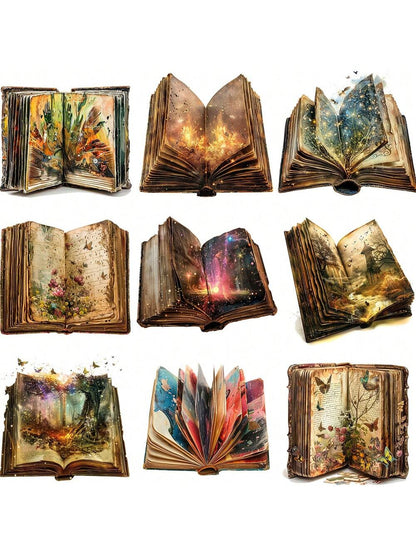 20PCS Retro Magic Books Stickers Pack Varied For DIY Crafts Projects Scrapbooking Luggage Laptop Notebook Journaling Photo Album Decor Stationery Accessories Aesthetic Decoration Decals