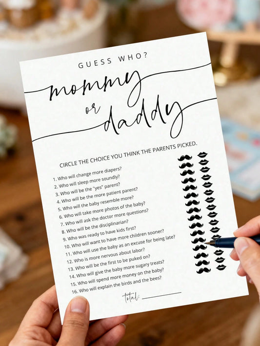 20pcs "Who's Mommy Or Daddy" Game Cards, Baby Shower Party Games, Fun Baby Shower Games And Activities, Suitable For Boys Or Girls