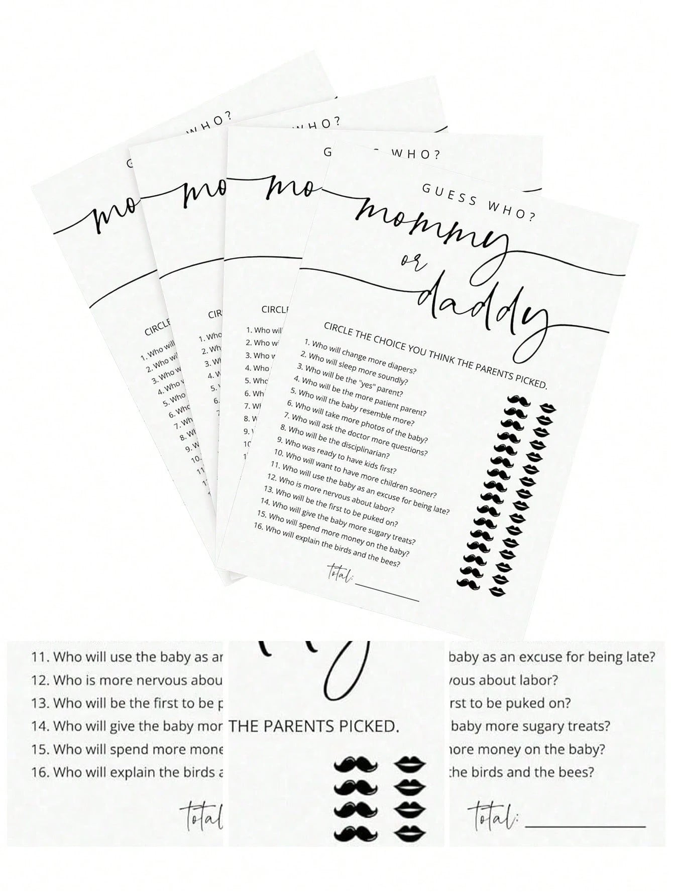 20pcs "Who's Mommy Or Daddy" Game Cards, Baby Shower Party Games, Fun Baby Shower Games And Activities, Suitable For Boys Or Girls