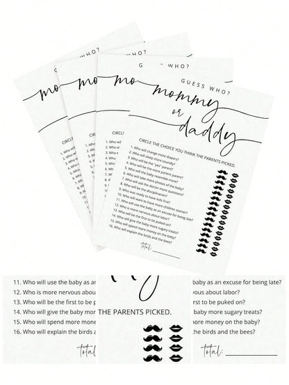 20pcs "Who's Mommy Or Daddy" Game Cards, Baby Shower Party Games, Fun Baby Shower Games And Activities, Suitable For Boys Or Girls