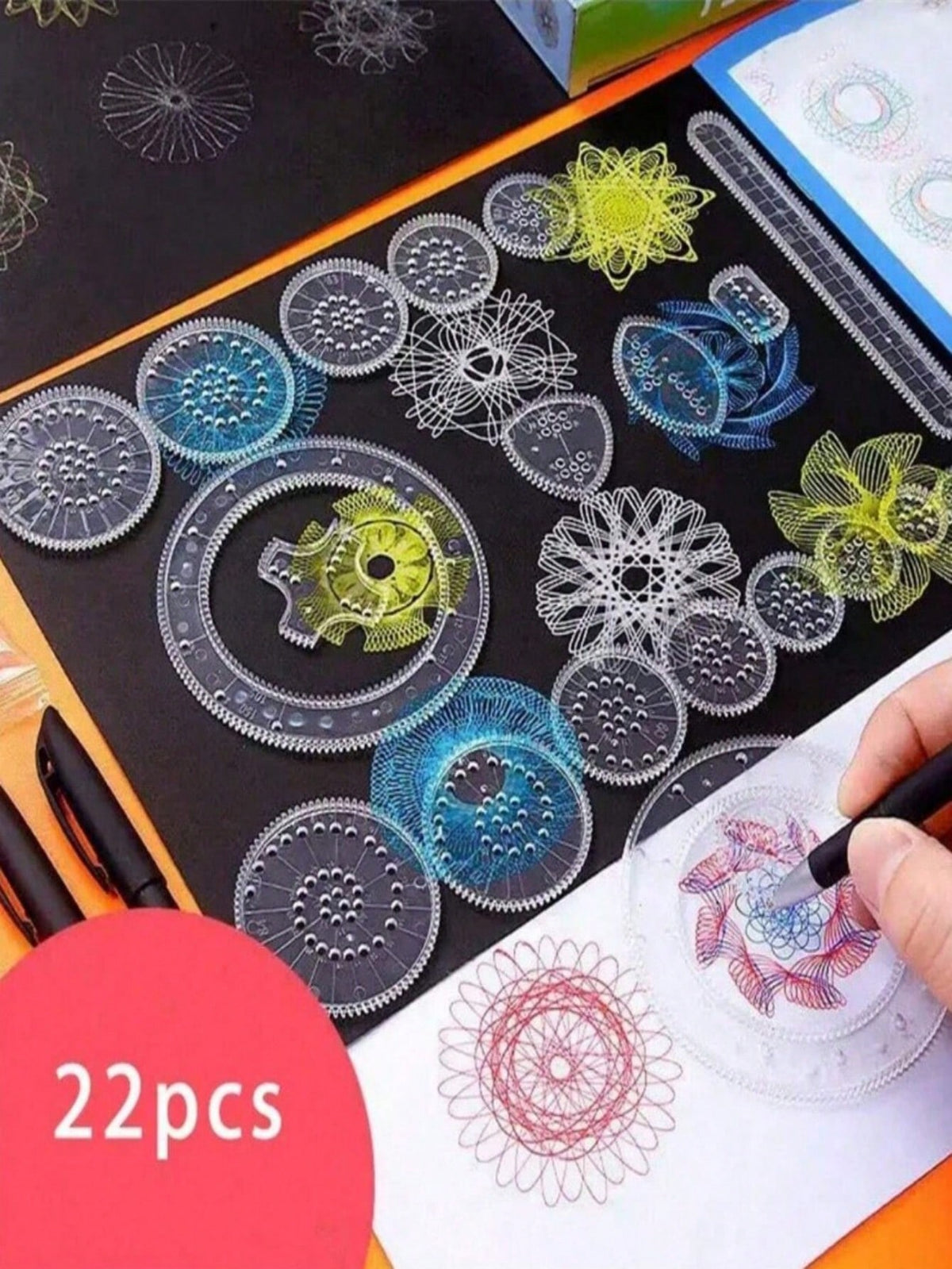 22pcs Educational Drawing Drawing Template Ruler Educational Toy Set- Interlocking Gears And Wheels Drawing Accessories With Ruler- Develops Fine Motor Skills And Creativity