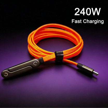 240W (Max Power) Orange Fast Charging Braided Data Cable, Latest 2026 Model Orange Stand Data Cable, Made Of Nylon Braided Material, Supports Fast Charging, Built-In Phone Stand, T-Shaped Foldable Des