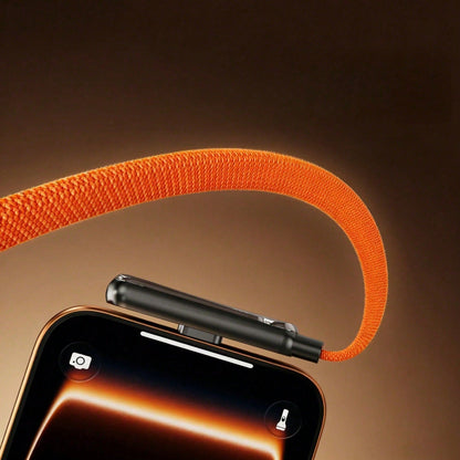 240W (Max Power) Orange Fast Charging Braided Data Cable, Latest 2026 Model Orange Stand Data Cable, Made Of Nylon Braided Material, Supports Fast Charging, Built-In Phone Stand, T-Shaped Foldable Des