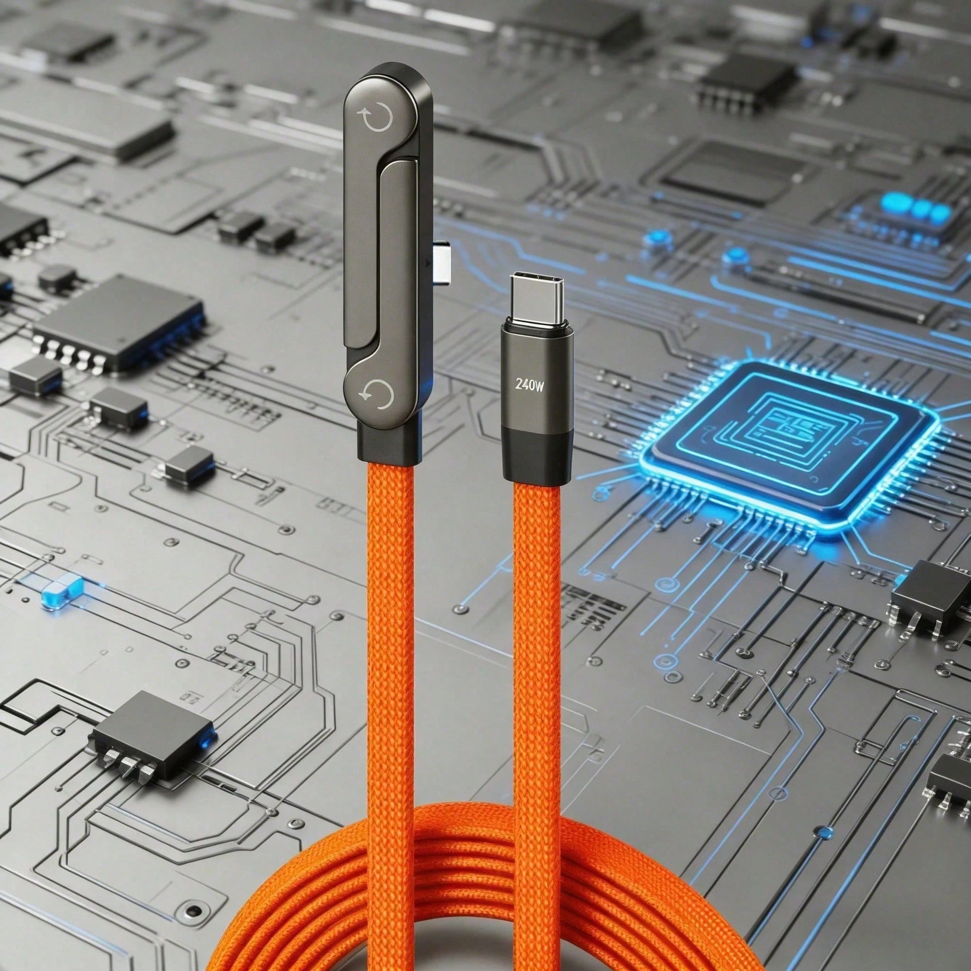 240W (Max Power) Orange Fast Charging Braided Data Cable, Latest 2026 Model Orange Stand Data Cable, Made Of Nylon Braided Material, Supports Fast Charging, Built-In Phone Stand, T-Shaped Foldable Des