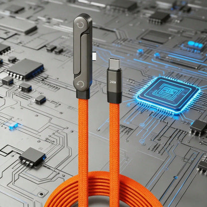 240W (Max Power) Orange Fast Charging Braided Data Cable, Latest 2026 Model Orange Stand Data Cable, Made Of Nylon Braided Material, Supports Fast Charging, Built-In Phone Stand, T-Shaped Foldable Des