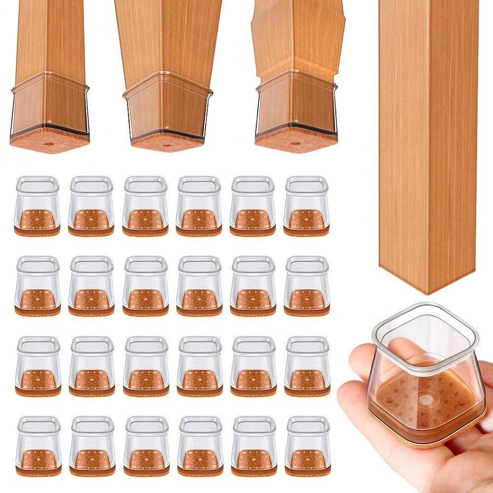 24PCS Chair Leg Floor Protectors Furniture Sliders, Silicone Chair Leg Covers Caps For Hardwood Tile Floors,Protect The Floor From Scratches And Reduce Noise,Square