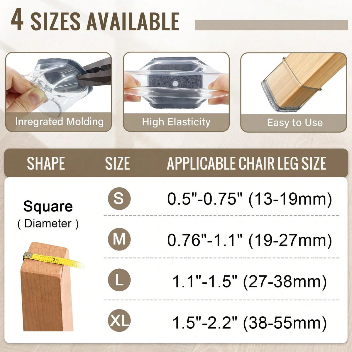 24PCS Chair Leg Floor Protectors Furniture Sliders, Silicone Chair Leg Covers Caps For Hardwood Tile Floors,Protect The Floor From Scratches And Reduce Noise,Square