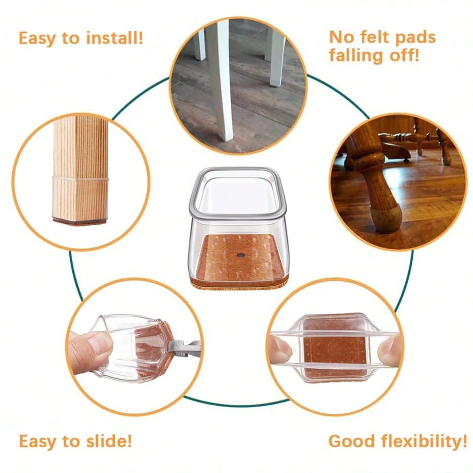 24PCS Chair Leg Floor Protectors Furniture Sliders, Silicone Chair Leg Covers Caps For Hardwood Tile Floors,Protect The Floor From Scratches And Reduce Noise,Square