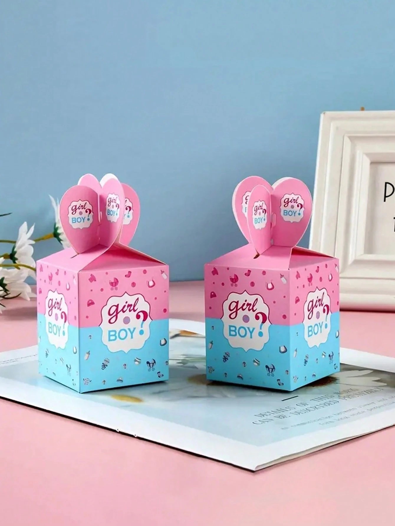 24pcs/Set Baby Gender Reveal Party Box For Boy Or Girl, Table Decorations Baby Shower Family Decorations Gifts