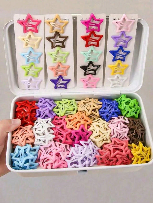 25/50/80pcs Random Color Star Hair Clips, Y2K Style Hair Accessories For Girls Daily Wear And Party, Birthday Gift, Christmas Gift