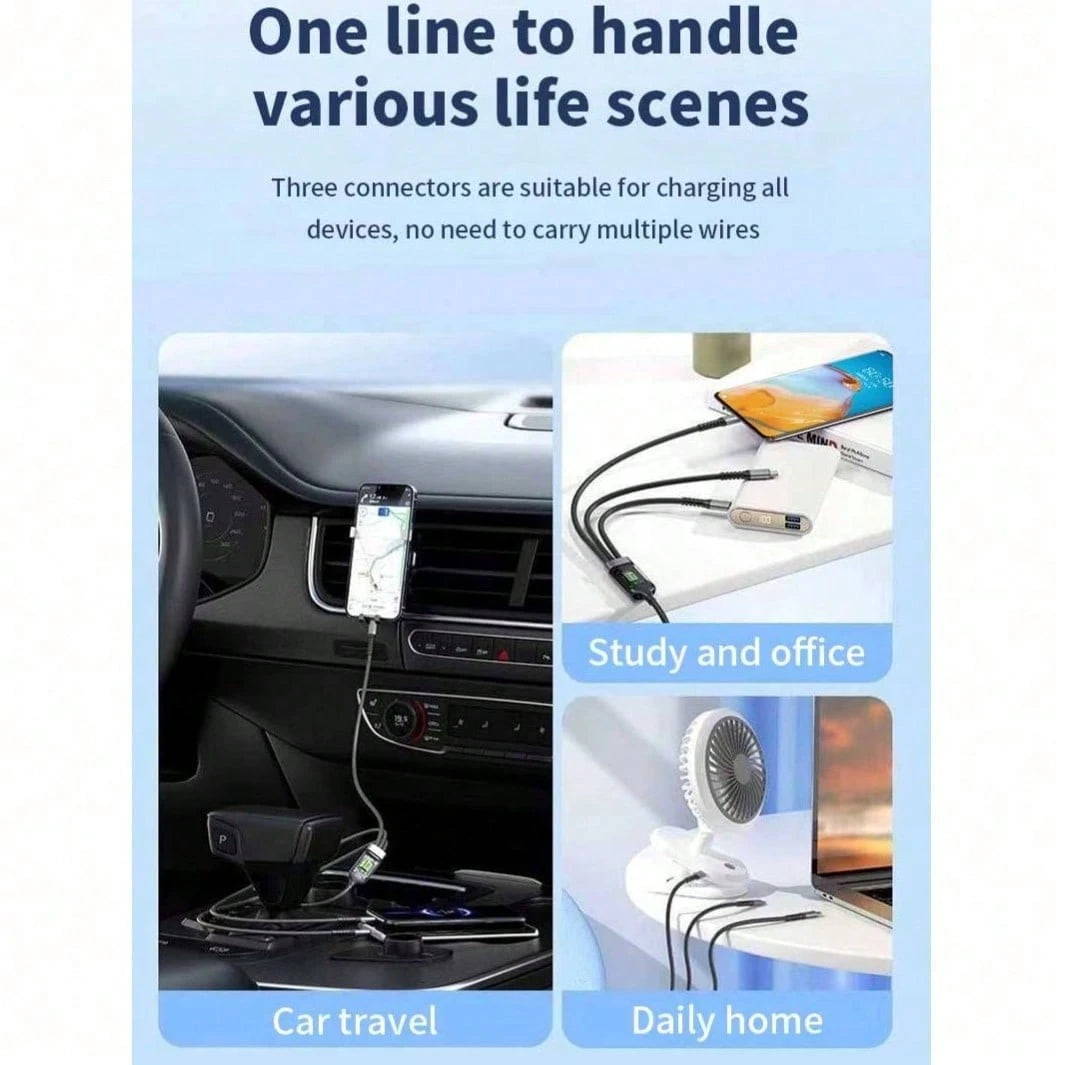 250W Multi-Port Fast Car Charger + All-In-One Charging Cable Set,Charge 6 Devices Simultaneously| Universal For All Cars| Smart Chip Braided Cable
