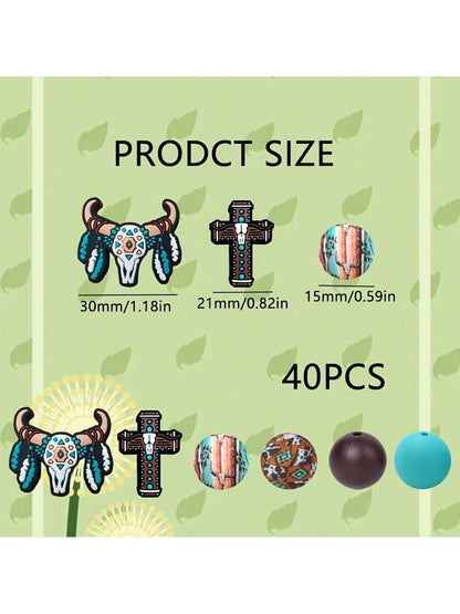 25PCS Highland Cow, Cross Vintage Pattern Silicone Beads Set, Suitable For DIY Crafts, Bracelet, Keychain And Jewelry Making- Silicone Material, Various Shapes And Sizes, Fashionable Animal Design, M