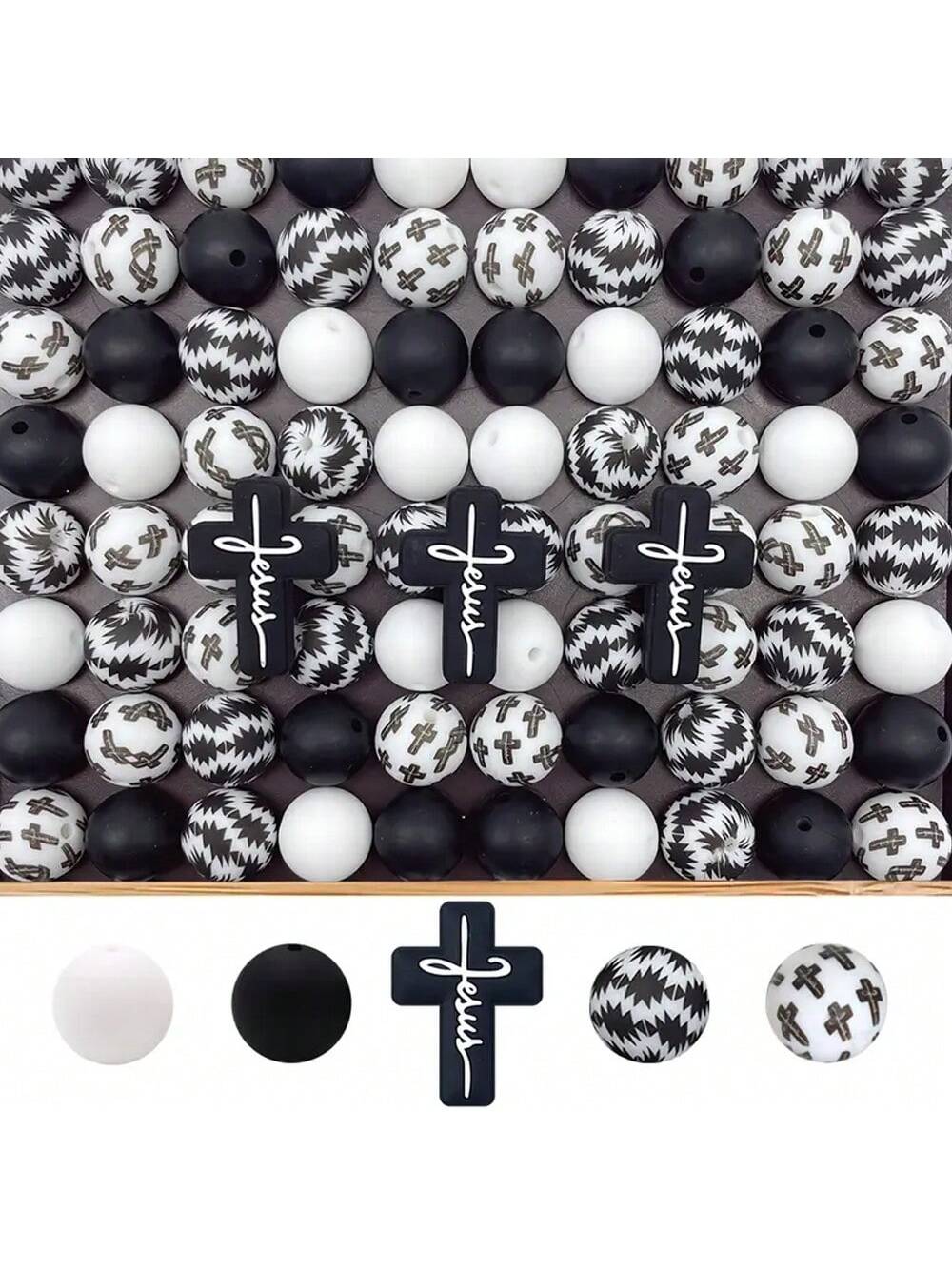 25PCS Highland Cow, Cross Vintage Pattern Silicone Beads Set, Suitable For DIY Crafts, Bracelet, Keychain And Jewelry Making- Silicone Material, Various Shapes And Sizes, Fashionable Animal Design, M