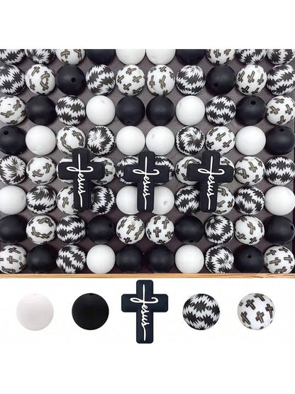 25PCS Highland Cow, Cross Vintage Pattern Silicone Beads Set, Suitable For DIY Crafts, Bracelet, Keychain And Jewelry Making- Silicone Material, Various Shapes And Sizes, Fashionable Animal Design, M