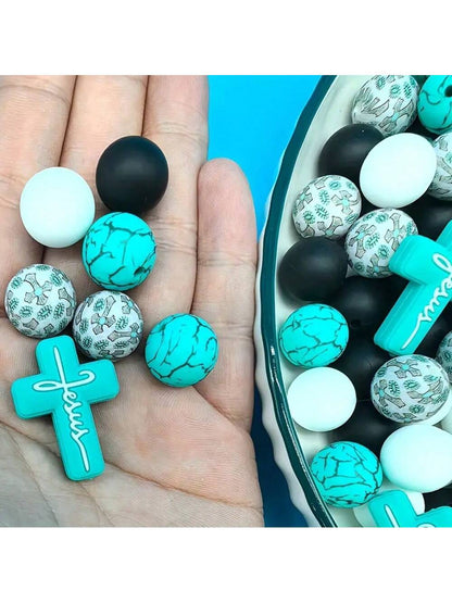 25PCS Highland Cow, Cross Vintage Pattern Silicone Beads Set, Suitable For DIY Crafts, Bracelet, Keychain And Jewelry Making- Silicone Material, Various Shapes And Sizes, Fashionable Animal Design, M