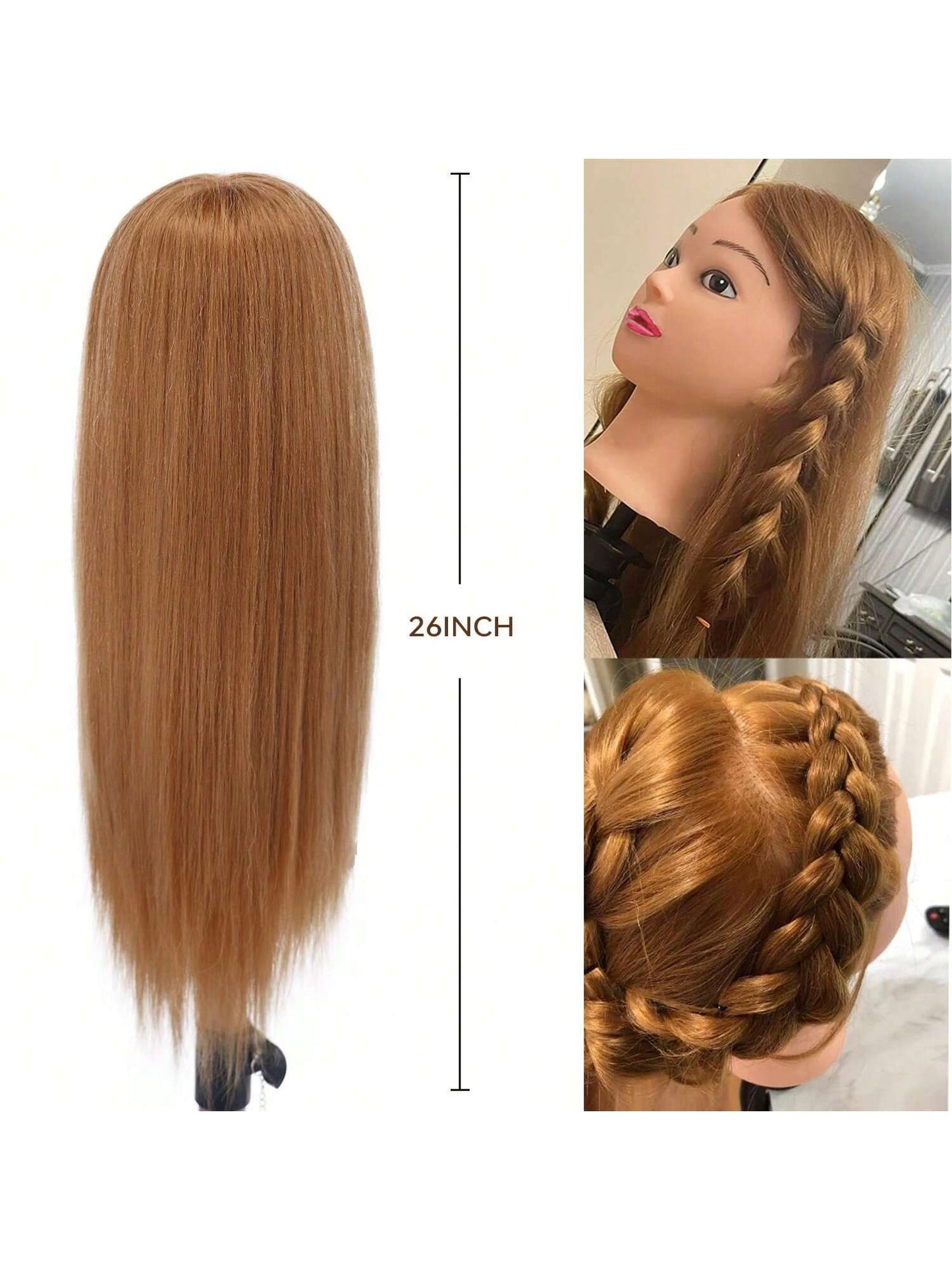 26 Inch Smooth Hairstyle Training Head Model, Cosmetology Mannequin Head For Straight Hair, Braiding, Curling, Cutting Practice, Christmas Gift