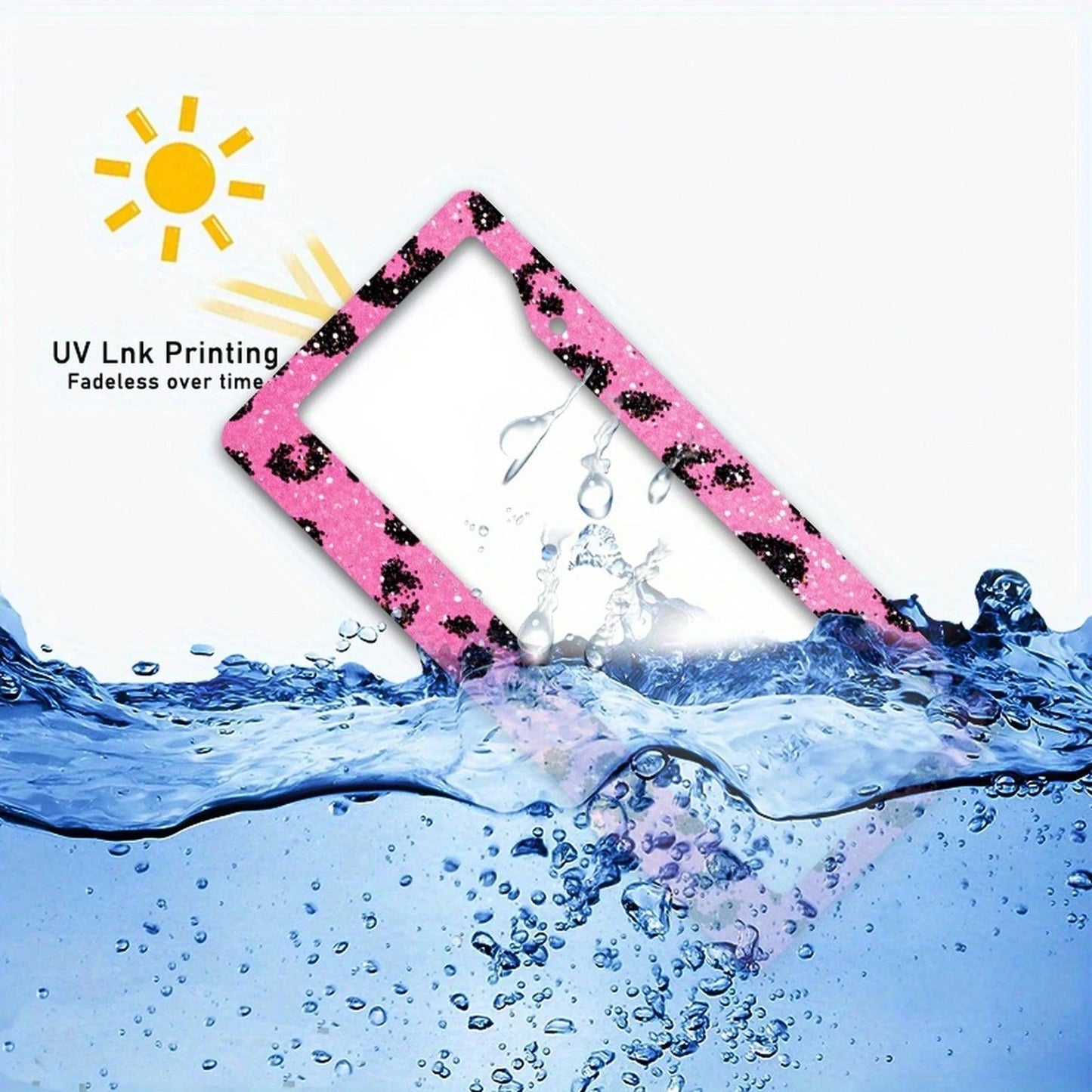 2D,1pc,12*6inch,Pink Glitter Black Leopard Print License Plate Frame, Metal Car Tag Holder With Full Screw Hardware Kit Auto Decor Accessory For Women