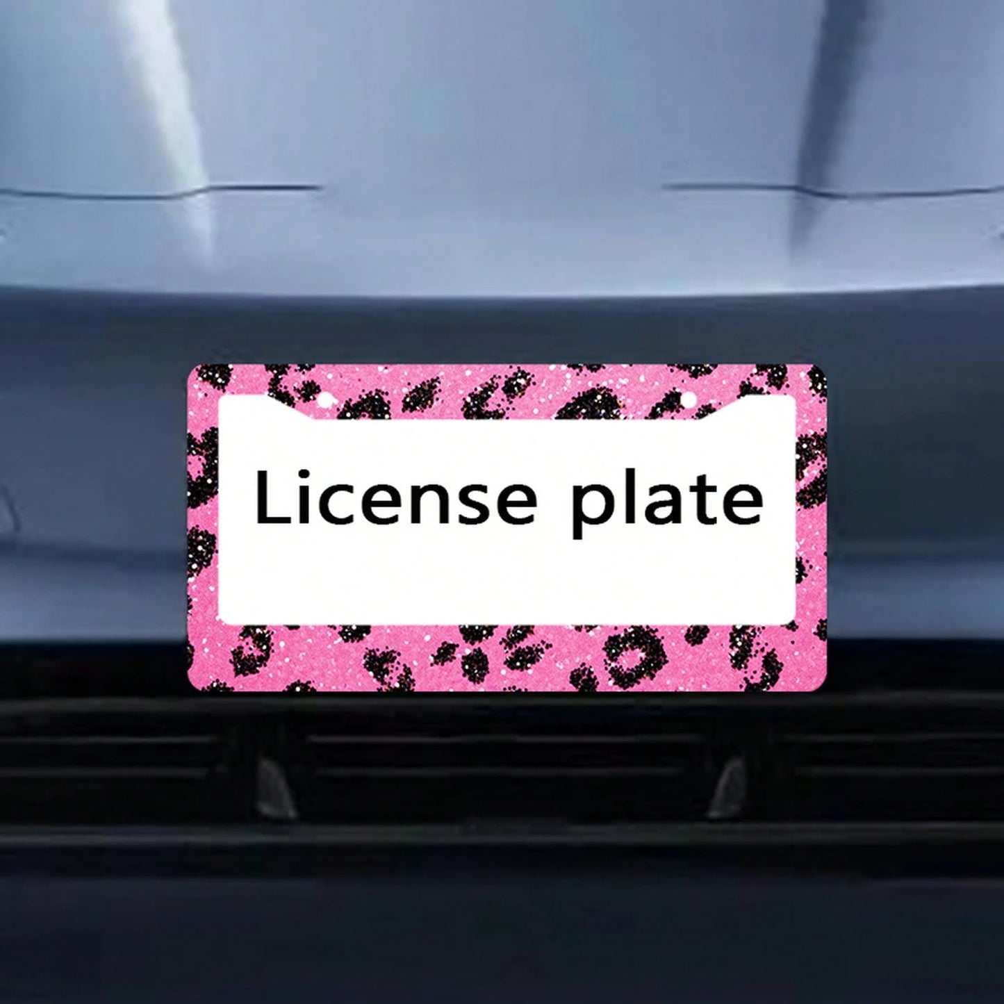 2D,1pc,12*6inch,Pink Glitter Black Leopard Print License Plate Frame, Metal Car Tag Holder With Full Screw Hardware Kit Auto Decor Accessory For Women