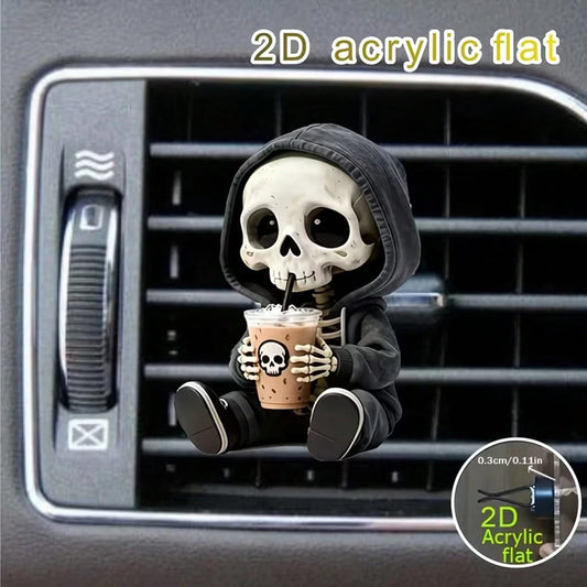 2D Flat, 1 Cute Skull Air Vent Decorative Clip, Skull-Themed Fashionable Car Interior, Fragrance Diffuser, Fresh Air Clip, Luxury Acrylic Car Decoration, Perfect For DIY Perfume Essential Oils And Hol