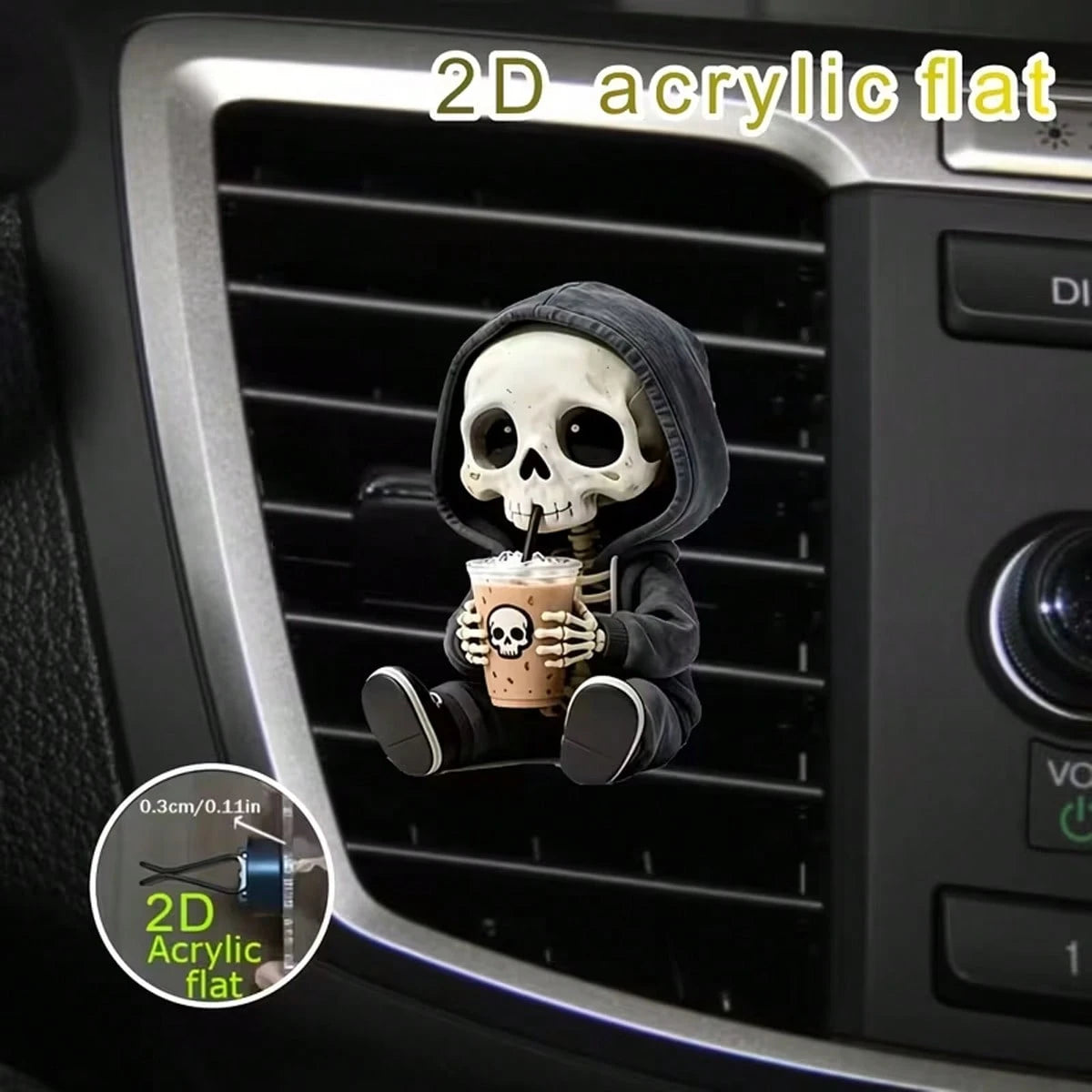2D Flat, 1 Cute Skull Air Vent Decorative Clip, Skull-Themed Fashionable Car Interior, Fragrance Diffuser, Fresh Air Clip, Luxury Acrylic Car Decoration, Perfect For DIY Perfume Essential Oils And Hol