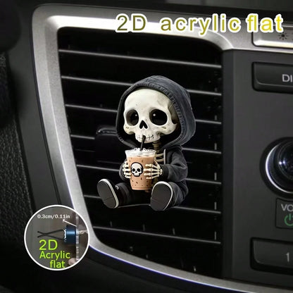 2D Flat, 1 Cute Skull Air Vent Decorative Clip, Skull-Themed Fashionable Car Interior, Fragrance Diffuser, Fresh Air Clip, Luxury Acrylic Car Decoration, Perfect For DIY Perfume Essential Oils And Hol