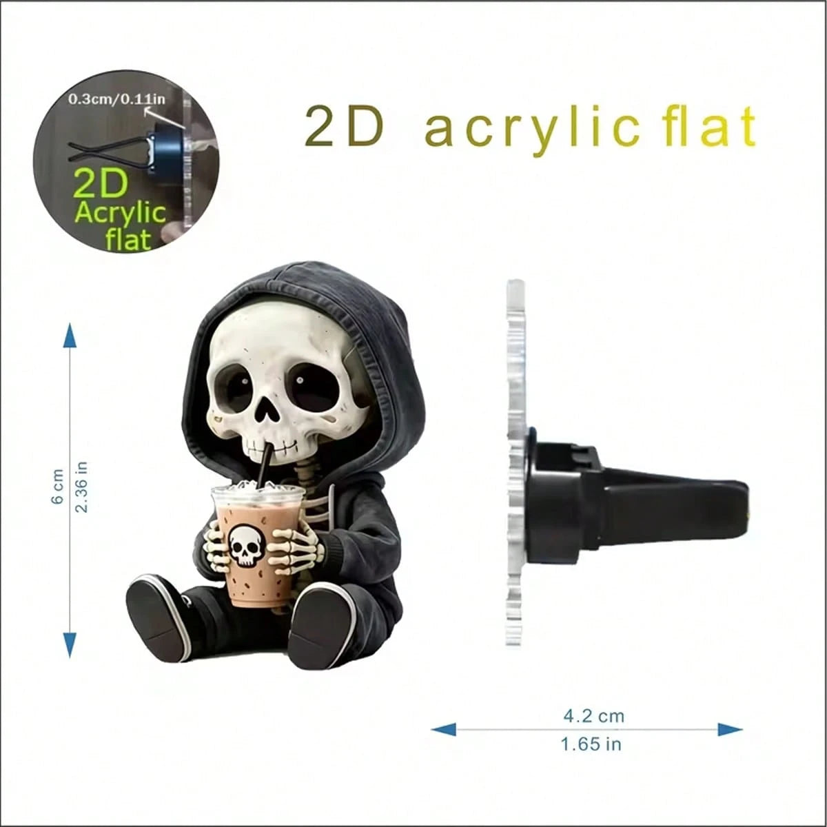 2D Flat, 1 Cute Skull Air Vent Decorative Clip, Skull-Themed Fashionable Car Interior, Fragrance Diffuser, Fresh Air Clip, Luxury Acrylic Car Decoration, Perfect For DIY Perfume Essential Oils And Hol