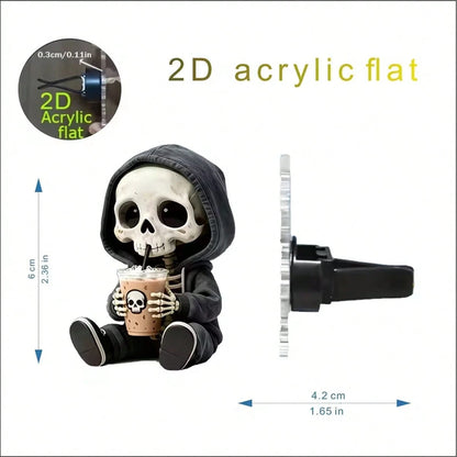 2D Flat, 1 Cute Skull Air Vent Decorative Clip, Skull-Themed Fashionable Car Interior, Fragrance Diffuser, Fresh Air Clip, Luxury Acrylic Car Decoration, Perfect For DIY Perfume Essential Oils And Hol