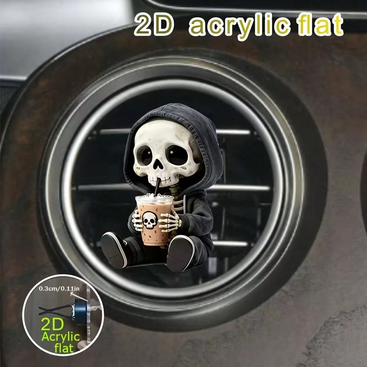 2D Flat, 1 Cute Skull Air Vent Decorative Clip, Skull-Themed Fashionable Car Interior, Fragrance Diffuser, Fresh Air Clip, Luxury Acrylic Car Decoration, Perfect For DIY Perfume Essential Oils And Hol