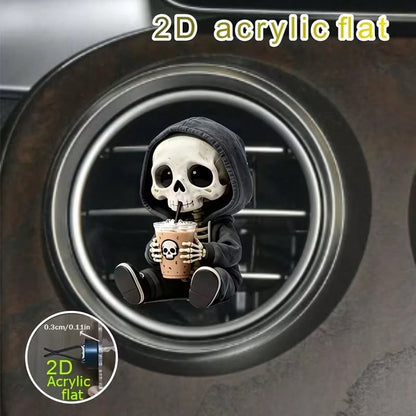 2D Flat, 1 Cute Skull Air Vent Decorative Clip, Skull-Themed Fashionable Car Interior, Fragrance Diffuser, Fresh Air Clip, Luxury Acrylic Car Decoration, Perfect For DIY Perfume Essential Oils And Hol