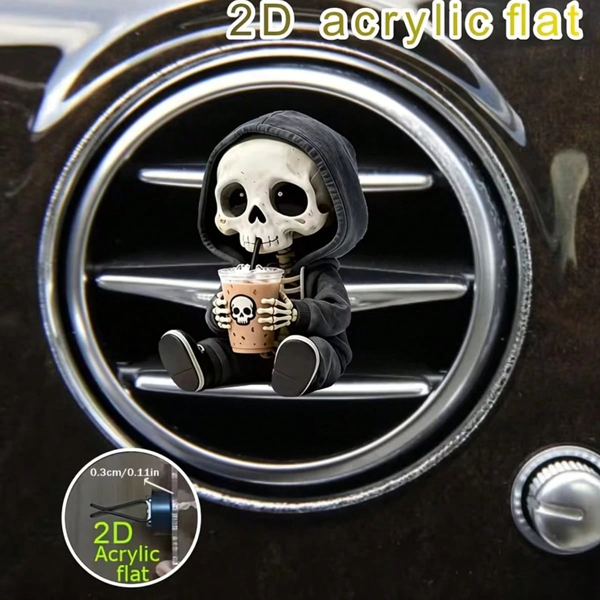 2D Flat, 1 Cute Skull Air Vent Decorative Clip, Skull-Themed Fashionable Car Interior, Fragrance Diffuser, Fresh Air Clip, Luxury Acrylic Car Decoration, Perfect For DIY Perfume Essential Oils And Hol