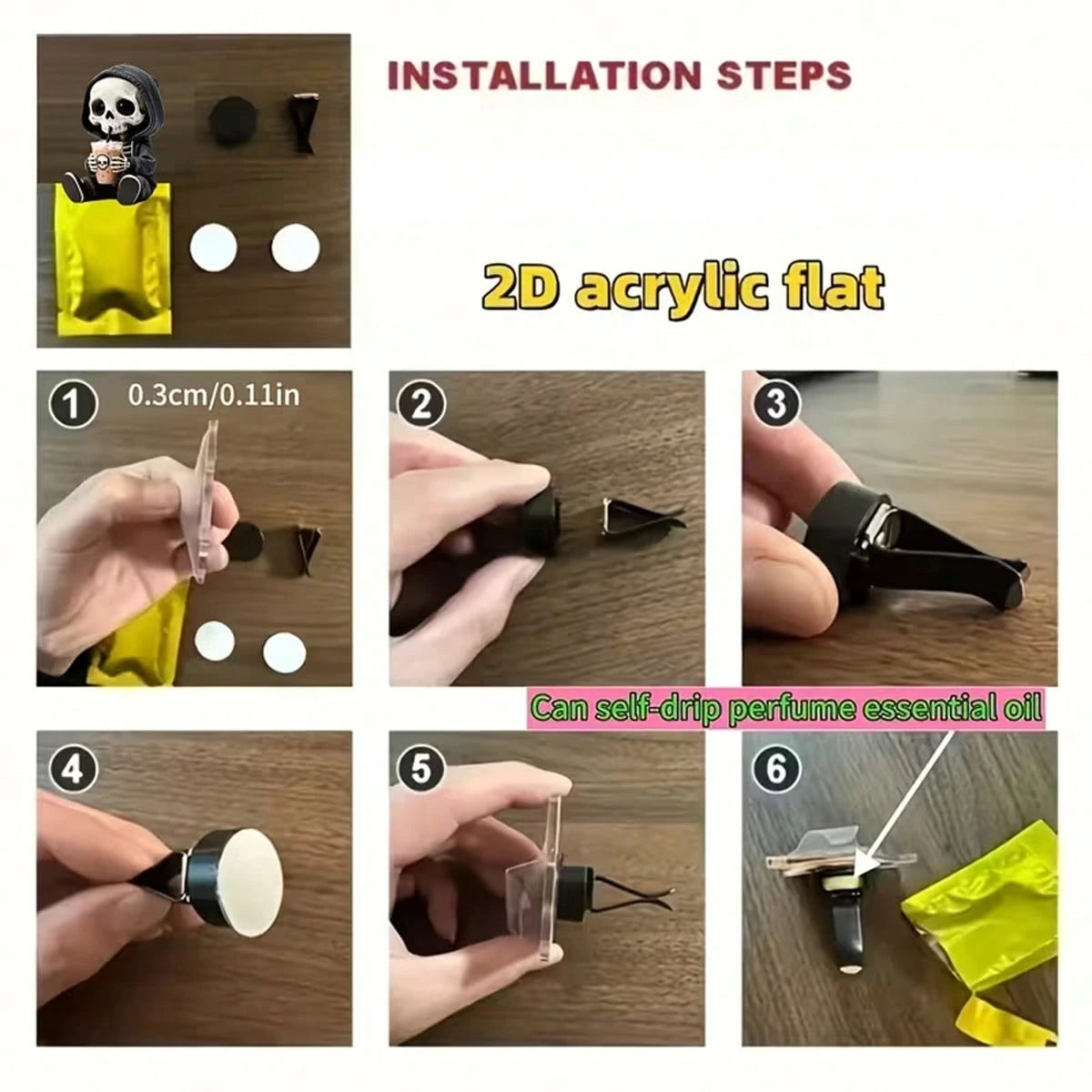 2D Flat, 1 Cute Skull Air Vent Decorative Clip, Skull-Themed Fashionable Car Interior, Fragrance Diffuser, Fresh Air Clip, Luxury Acrylic Car Decoration, Perfect For DIY Perfume Essential Oils And Hol