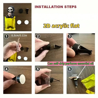 2D Flat, 1 Cute Skull Air Vent Decorative Clip, Skull-Themed Fashionable Car Interior, Fragrance Diffuser, Fresh Air Clip, Luxury Acrylic Car Decoration, Perfect For DIY Perfume Essential Oils And Hol