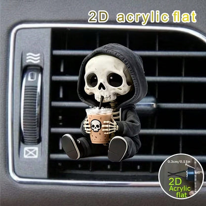 2D Flat, 1 Cute Skull Air Vent Decorative Clip, Skull-Themed Fashionable Car Interior, Fragrance Diffuser, Fresh Air Clip, Luxury Acrylic Car Decoration, Perfect For DIY Perfume Essential Oils And Hol