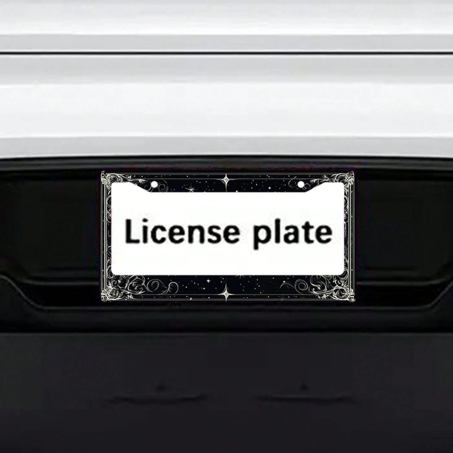 2D Flat 1 Metal License Plate Frame| Star And Swirl Design, Universal Fit, Suitable For American And Most International Vehicles, Includes Mounting Screws- Perfect Halloween Car Accessory (12x6 Inch