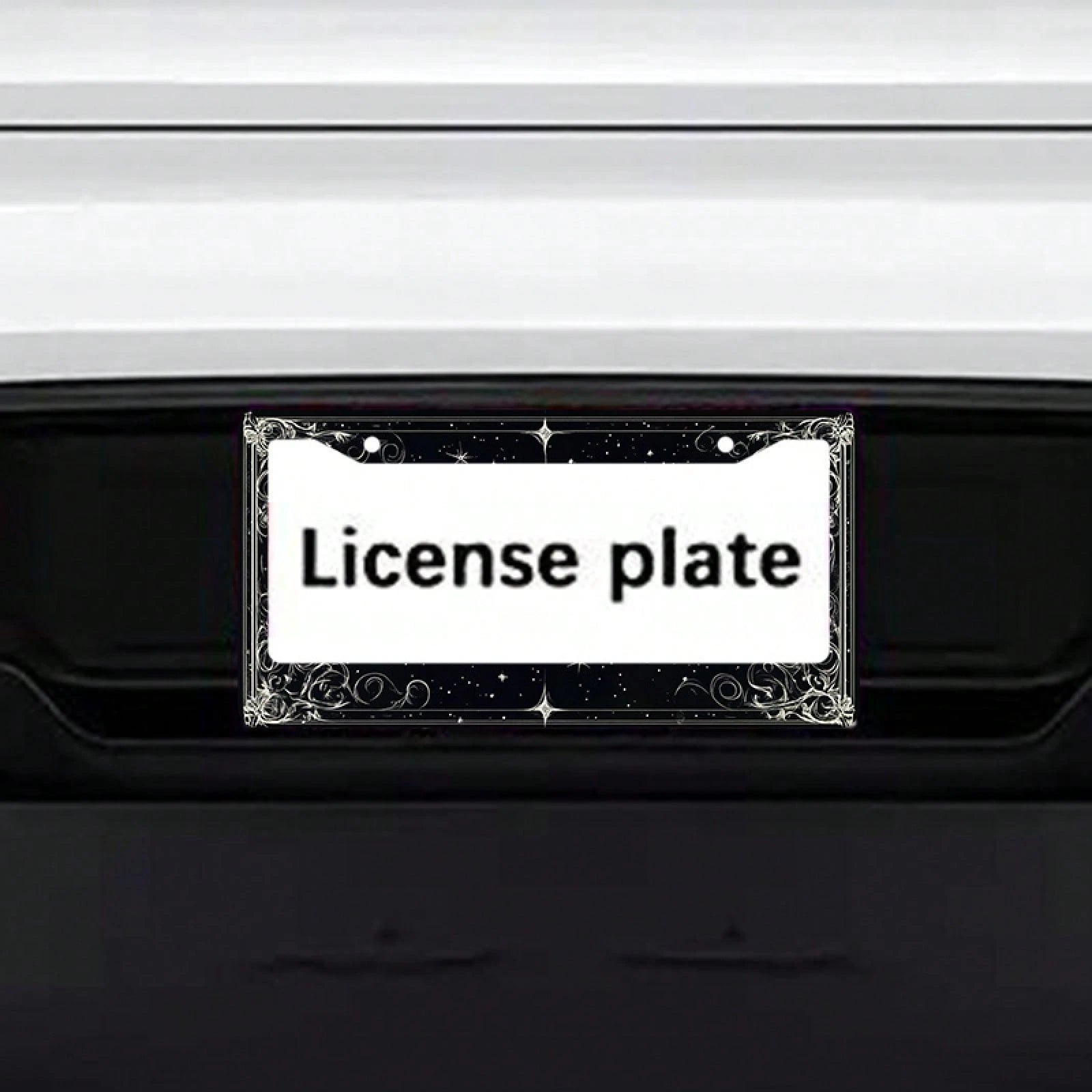2D Flat 1 Metal License Plate Frame| Star And Swirl Design, Universal Fit, Suitable For American And Most International Vehicles, Includes Mounting Screws- Perfect Halloween Car Accessory (12x6 Inch