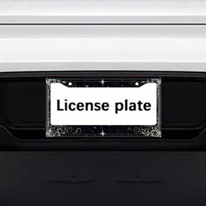 2D Flat 1 Metal License Plate Frame| Star And Swirl Design, Universal Fit, Suitable For American And Most International Vehicles, Includes Mounting Screws- Perfect Halloween Car Accessory (12x6 Inch