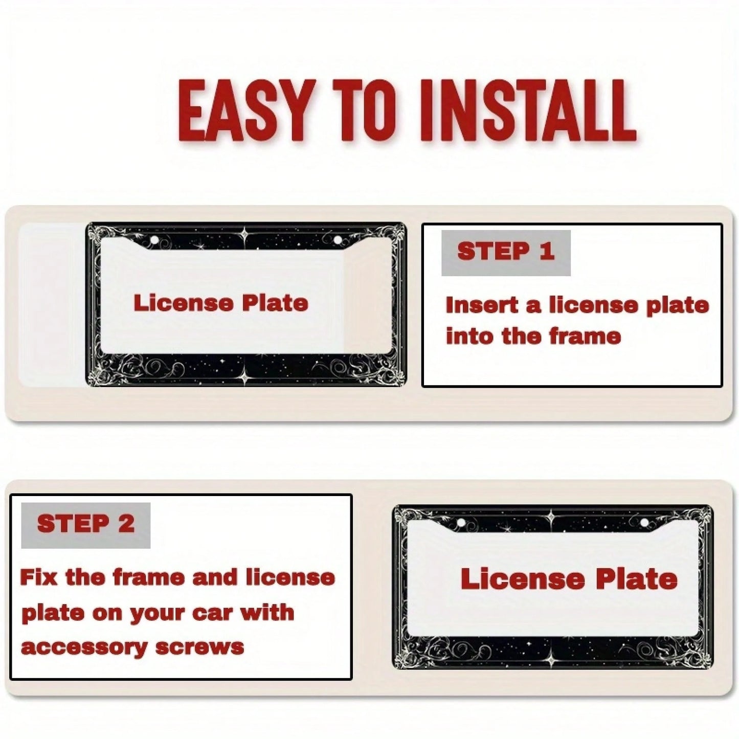 2D Flat 1 Metal License Plate Frame| Star And Swirl Design, Universal Fit, Suitable For American And Most International Vehicles, Includes Mounting Screws- Perfect Halloween Car Accessory (12x6 Inch
