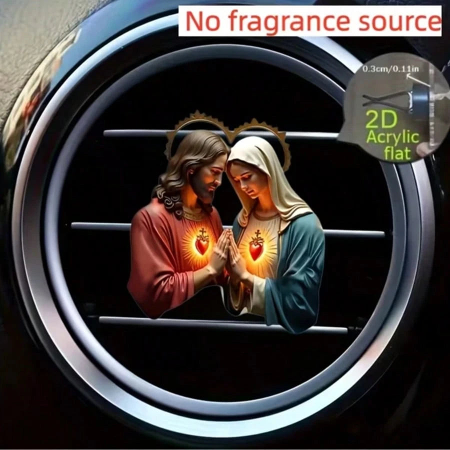 2D Flat, 1pc, Jesus Pattern Car Air Vent Clip, With Dual Odorless Sponge Pads, Fragrance Diffuser, No Fragrance Source, Acrylic Luxury Cartoon Car Decor, Fashionable Car Interior Accessory, Can Add Yo